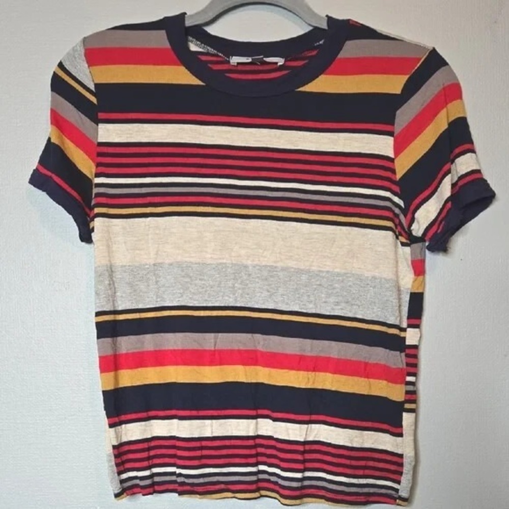 Gaze y2k 90s Style Striped Crewneck Tee, Multicolored Casual Retro, Small